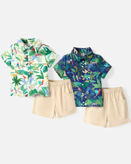 Boys 2pcs Floral Shirt with Elasticized Shorts
