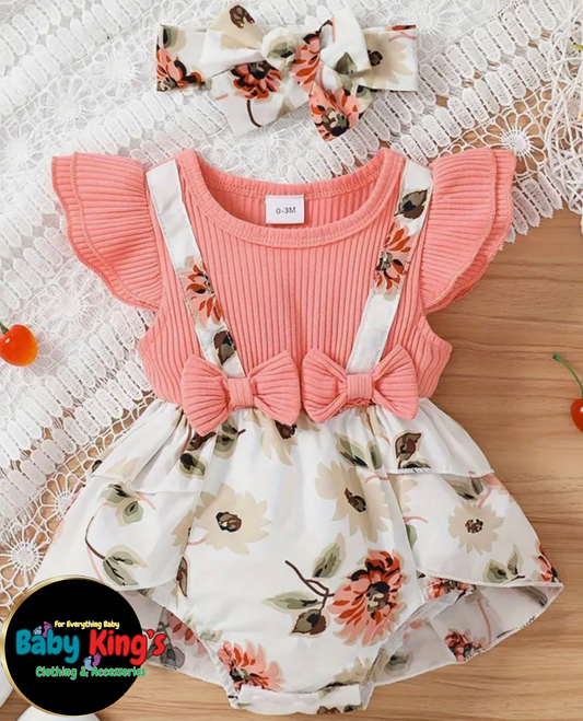 Baby Girl 2pcs Floral Romper Dress and Matching Headband
