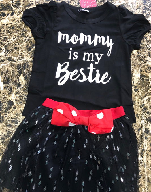 Toddler girls 2pcs Letter print shirt and bowknot skirt