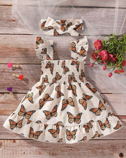 Baby Girls Cami Butterfly Printed Dress With Headband