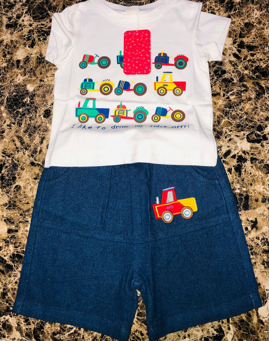 Boys 2pcs Toddler Print Short Sleeve 100% Cotton Tee and Denim Shorts Set