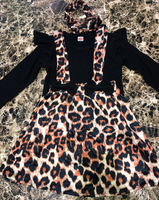 Baby Girls’ Cute 2pcs Leopard Skirt w/ Black Blouse