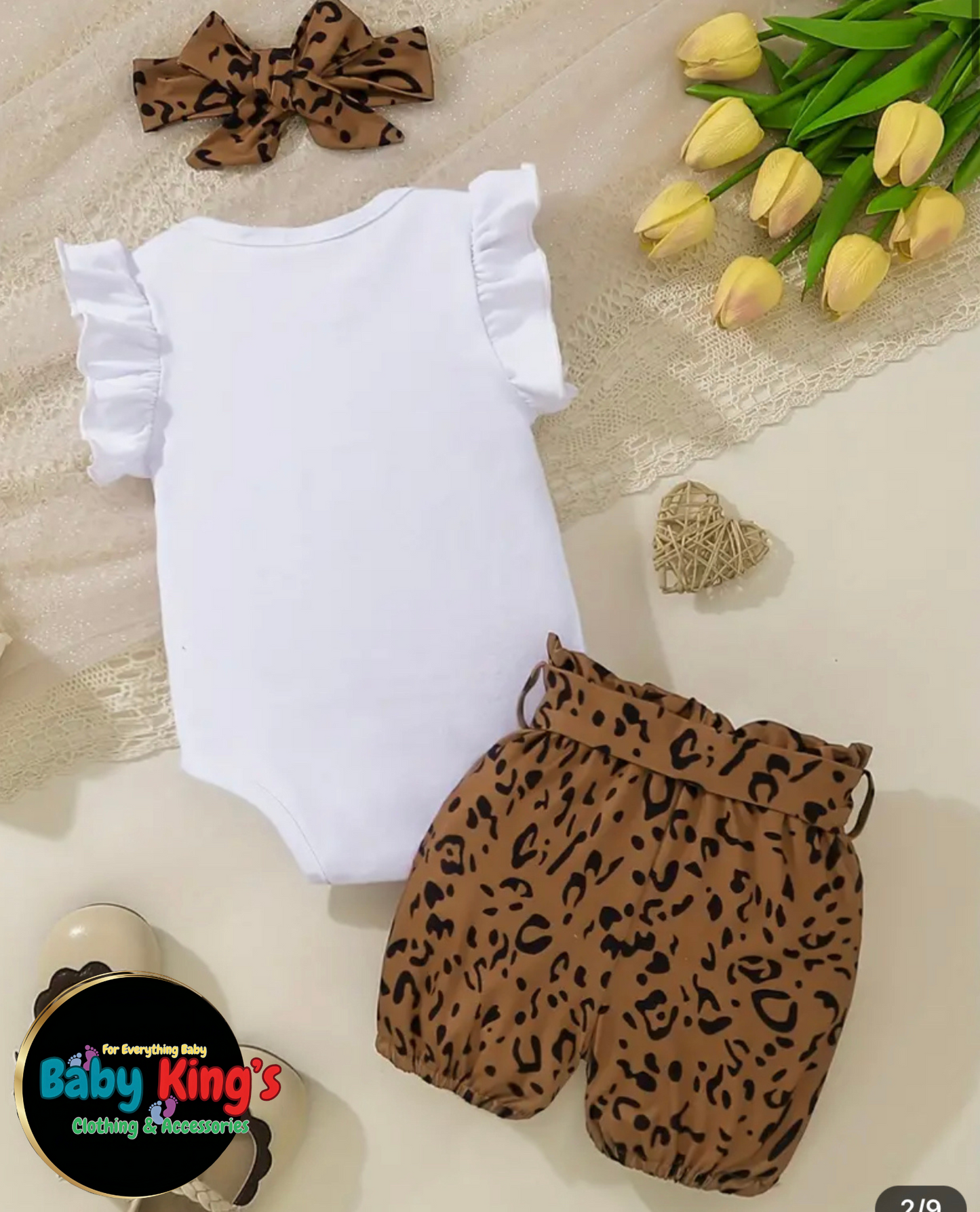 Girl’s 3pcs Mama’s Bestie Fly Sleeve & Leopard Shorts w/ Headband