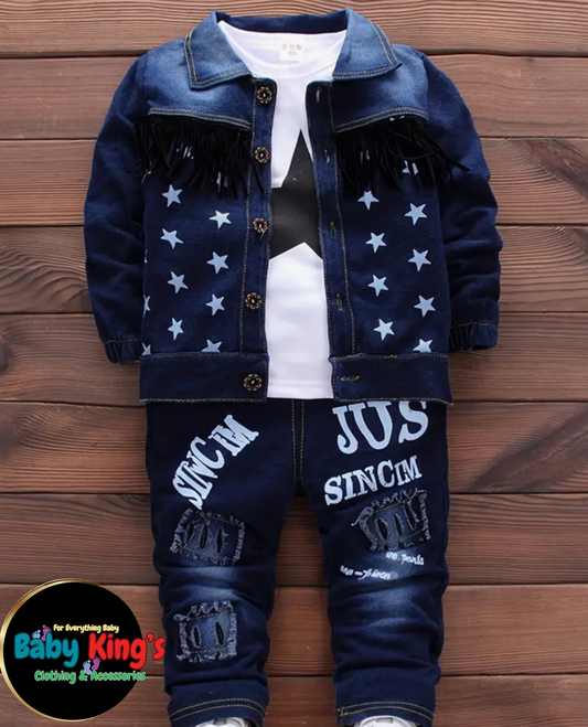 Boys 3pcs Denim Long Sleeve Jacket & Pants