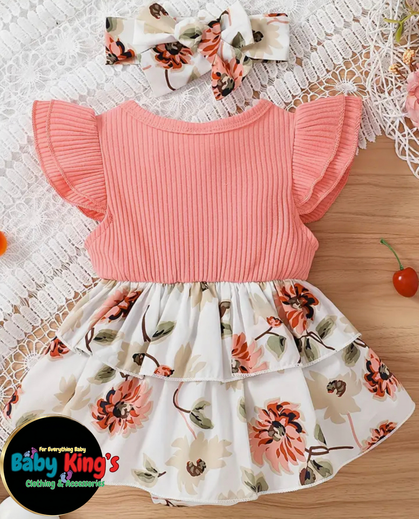 Baby Girl 2pcs Floral Romper Dress and Matching Headband