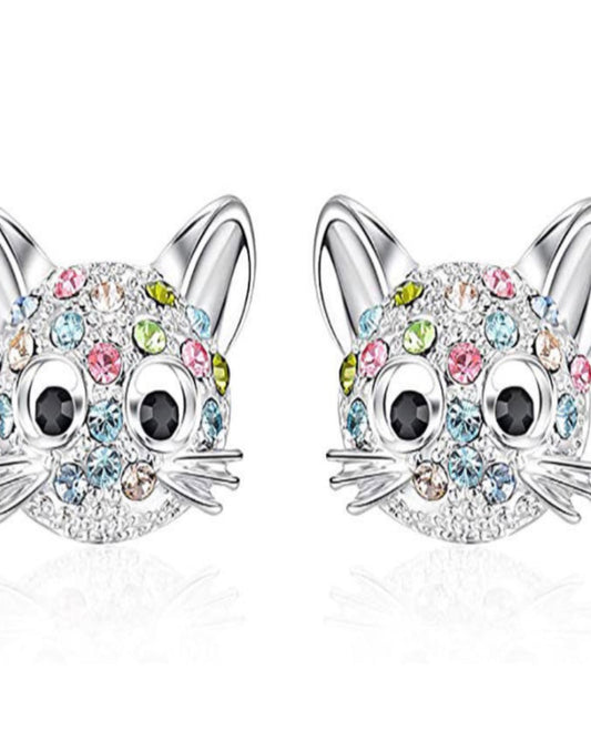 European And America Baby Girls Cat Love-Heart Rainbow Earrings