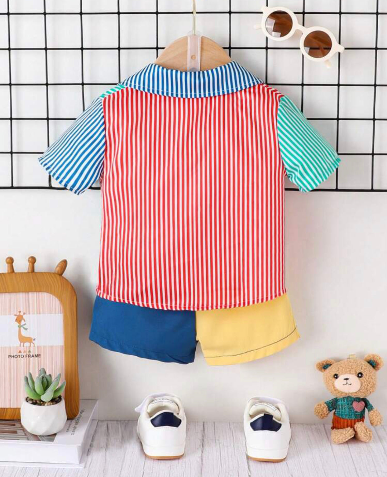 Boys Button Front Striped Active Fashion Shirt & Shorts