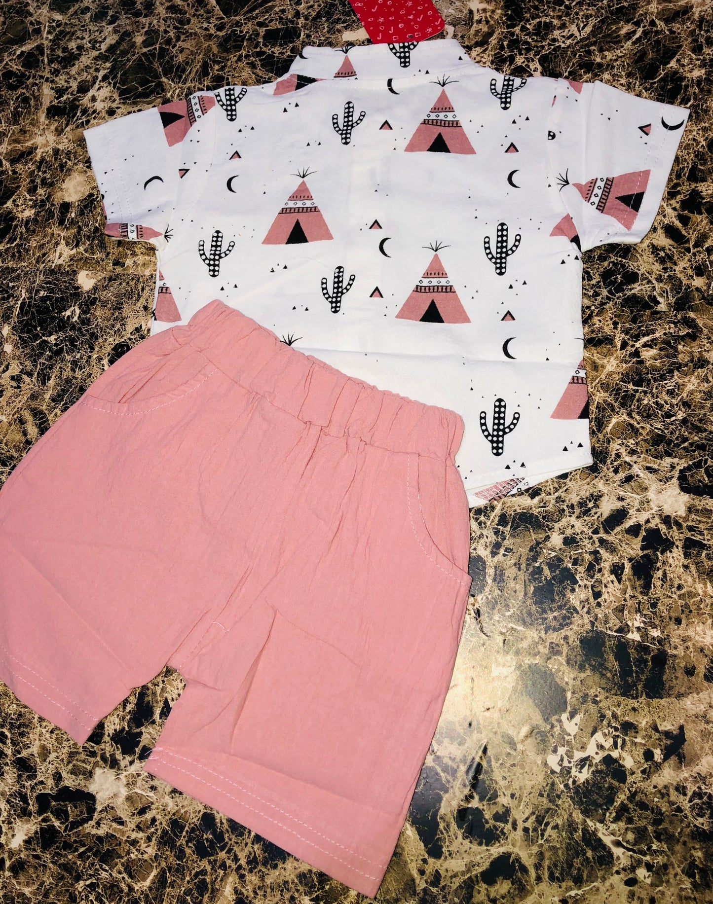 2pcs Cactus Print Short Sleeve & Shorts Set