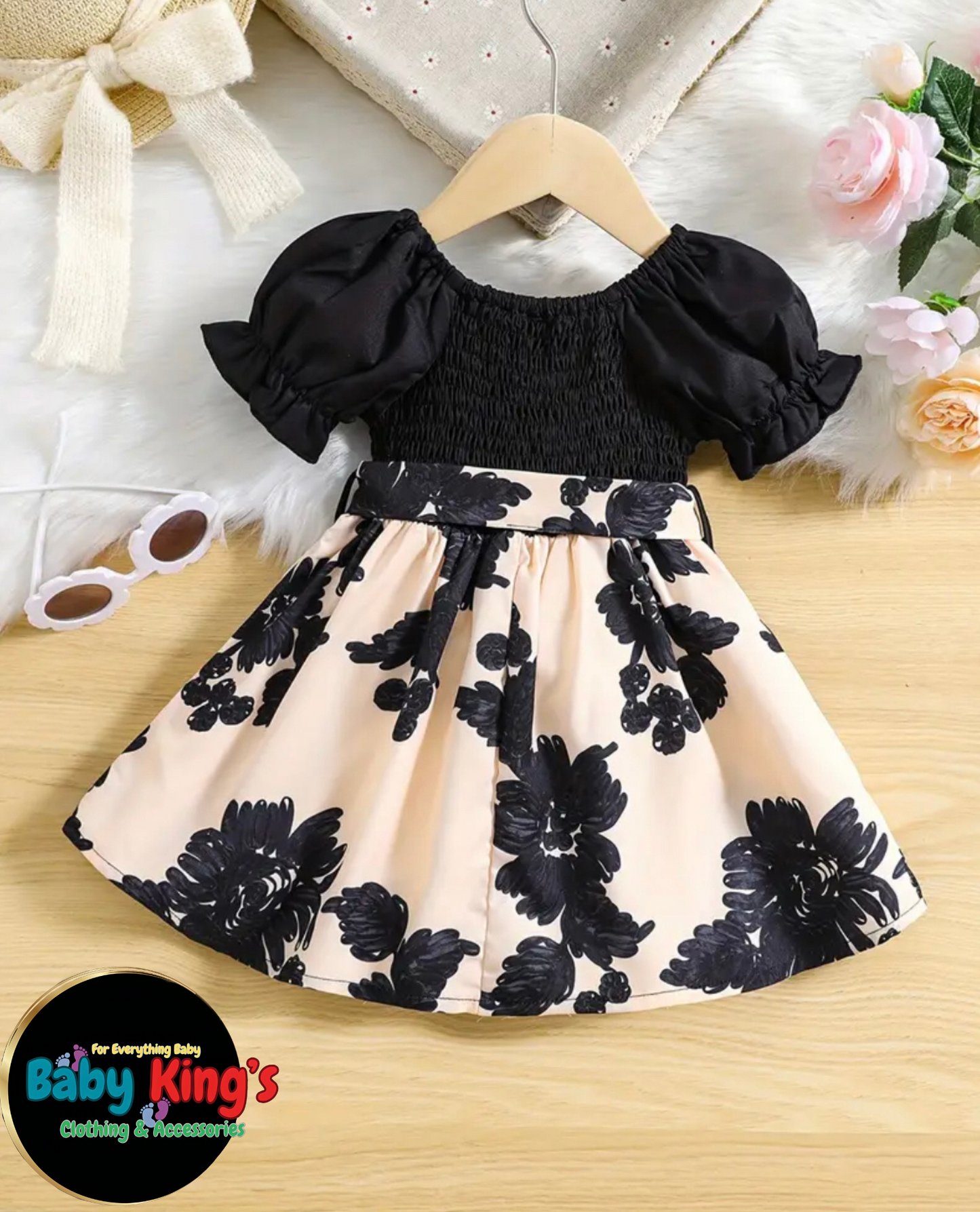 Baby Girl’s Elegant Classic Black Floral Dress