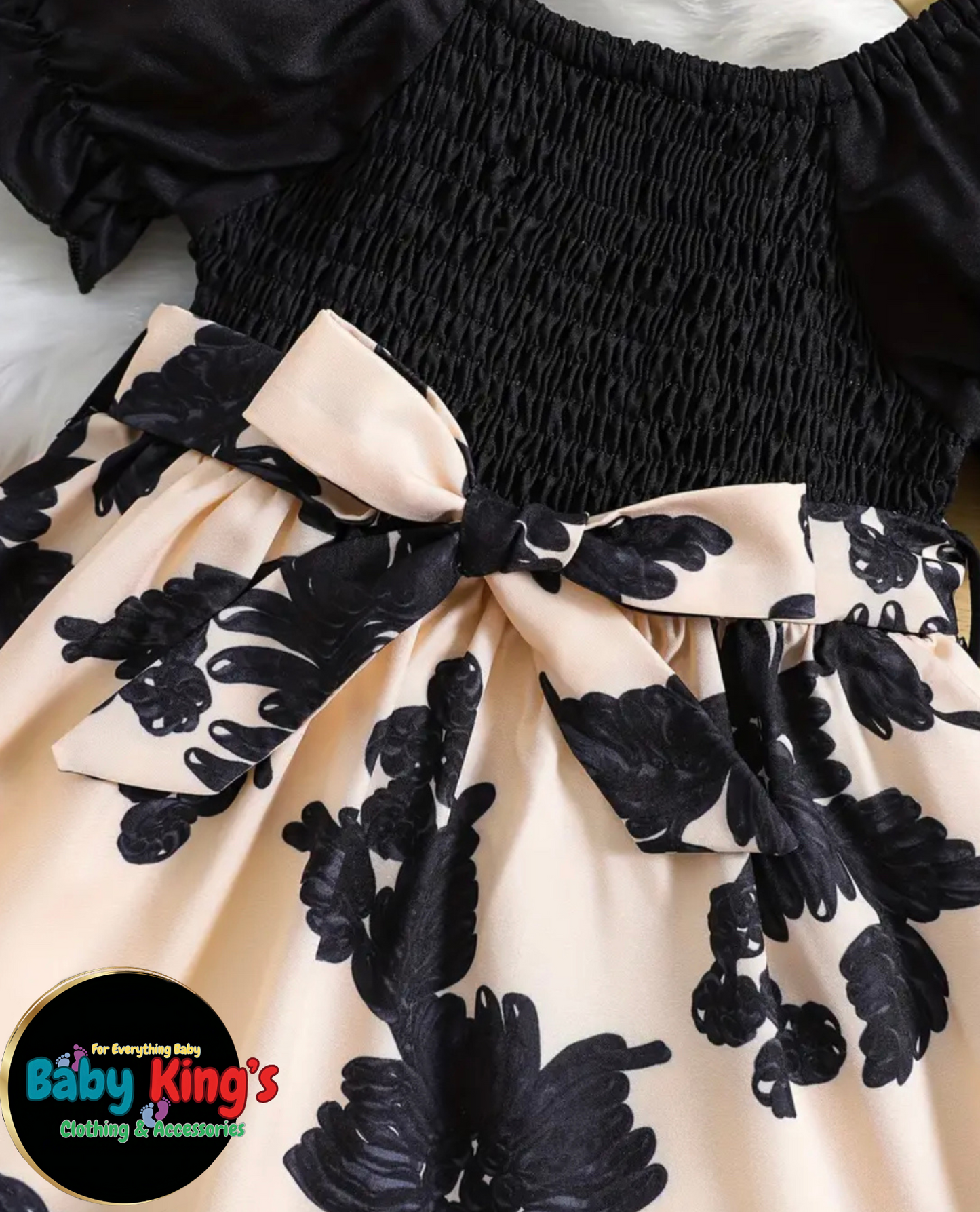 Baby Girl’s Elegant Classic Black Floral Dress